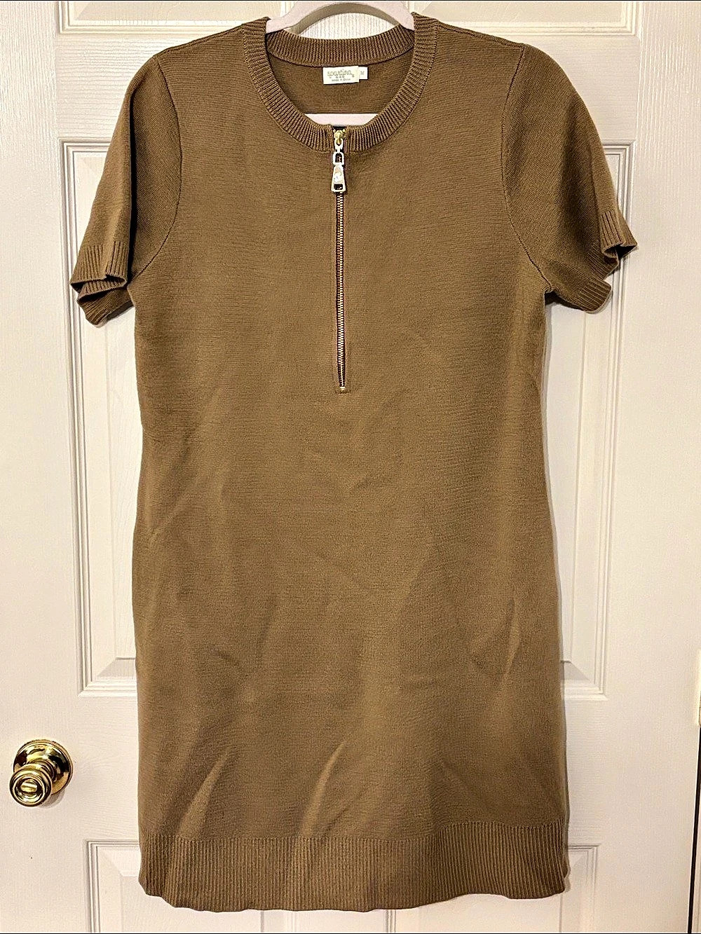 Spartina 449 Serena Short Sleeve Half-Zip Merino Wool Sweater Dress Morel Medium